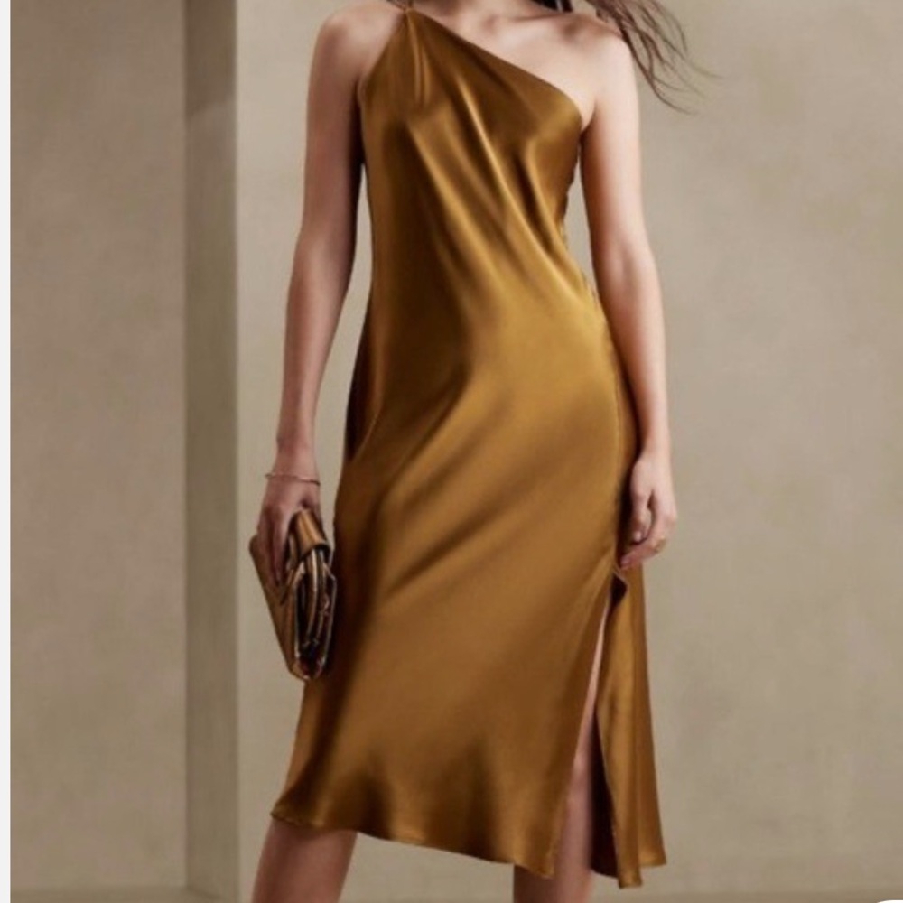 Elegant Mustard 100% Silk Slip Dress